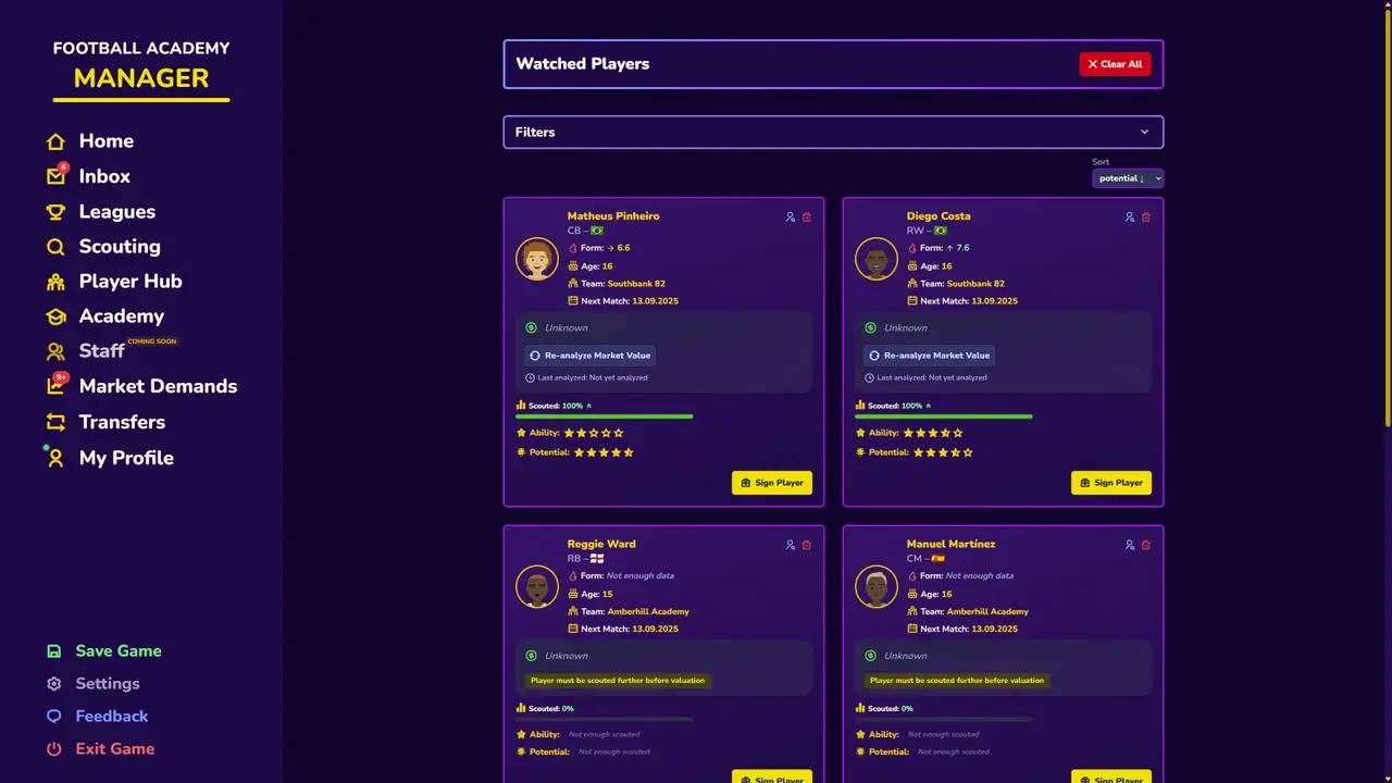 Скриншот игры Football Academy Manager